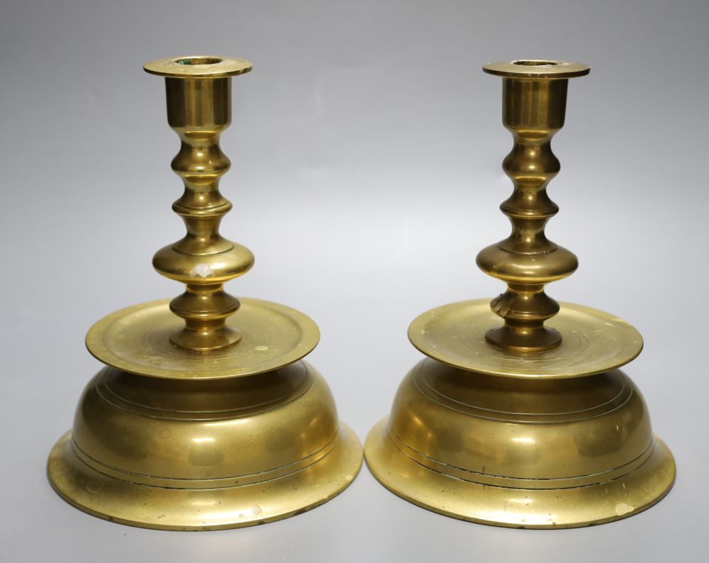 A pair of modern 17th century style Norwegian brass candlesticks, 22cm